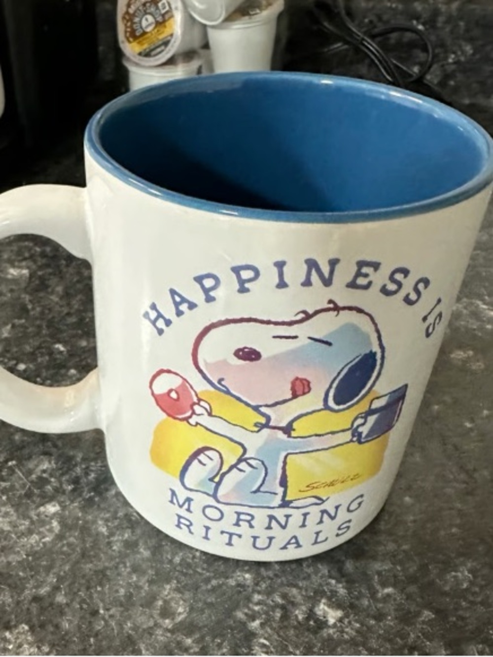 Snoopy 'Happiness Is Morning Rituals' White Ceramic Mug with Blue Interior